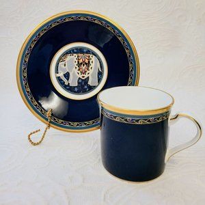 Rare Noritake Demitasse Cup/Saucer, Navy Blue/Gold Elephant Design, Japan